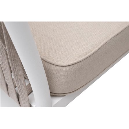 "Касабланка" кресло плетеное из роупа, каркас алюминий белый муар, роуп бежевый 20мм, ткань бежевая 15052