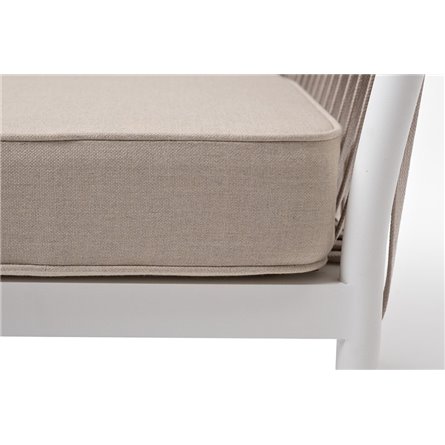 "Касабланка" кресло плетеное из роупа, каркас алюминий белый муар, роуп бежевый 20мм, ткань бежевая 15052