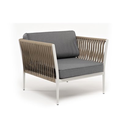 "Касабланка" кресло плетеное из роупа, каркас алюминий светло-серый (RAL7035) муар, роуп серо-коричневый 23мм, ткань серая 017