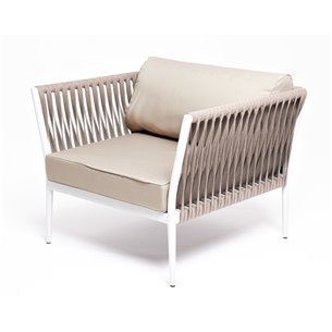 "Касабланка" кресло плетеное из роупа, каркас алюминий светло-серый (RAL7035) муар, роуп серо-коричневый 23мм, ткань бежевая 052