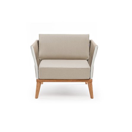 "Касабланка" кресло плетеное из роупа, основание дуб, роуп серо-коричневый 23мм, ткань серая