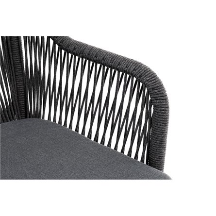 "Лион" стул плетеный из роупа, каркас из стали темно-серый (RAL7024) шагрень, роуп темно-серый круглый, ткань серая