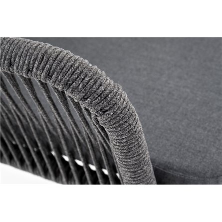 "Лион" стул плетеный из роупа, каркас из стали темно-серый (RAL7024) шагрень, роуп темно-серый круглый, ткань серая