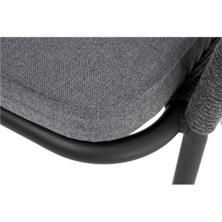 "Лион" стул плетеный из роупа, каркас из стали темно-серый (RAL7024) шагрень, роуп темно-серый круглый, ткань серая