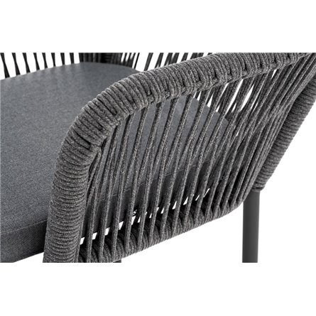 "Лион" стул плетеный из роупа, каркас из стали темно-серый (RAL7024) шагрень, роуп темно-серый круглый, ткань серая