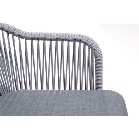 "Лион" стул плетеный из роупа, каркас из стали белый муар, роуп светло-серый круглый, ткань светло-серая