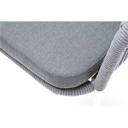 "Лион" стул плетеный из роупа, каркас из стали белый муар, роуп светло-серый круглый, ткань светло-серая