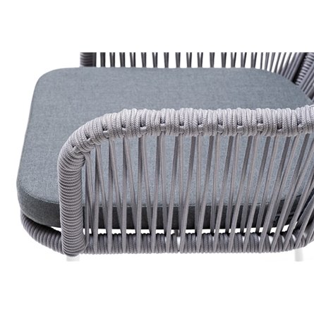 "Лион" стул плетеный из роупа, каркас из стали белый муар, роуп светло-серый круглый, ткань светло-серая