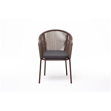 "Лион" стул плетеный из роупа, каркас из стали коричневый (RAL8016) муар, роуп коричневый круглый, ткань бежевая