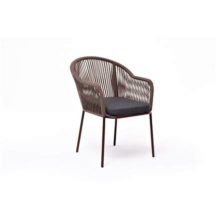 "Лион" стул плетеный из роупа, каркас из стали коричневый (RAL8016) муар, роуп коричневый круглый, ткань бежевая