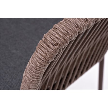 "Лион" стул плетеный из роупа, каркас из стали коричневый (RAL8016) муар, роуп коричневый круглый, ткань бежевая