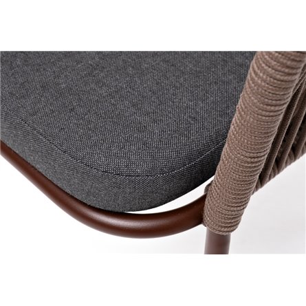 "Лион" стул плетеный из роупа, каркас из стали коричневый (RAL8016) муар, роуп коричневый круглый, ткань бежевая