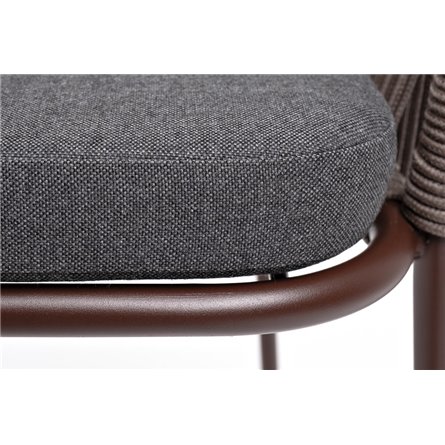 "Лион" стул плетеный из роупа, каркас из стали коричневый (RAL8016) муар, роуп коричневый круглый, ткань бежевая