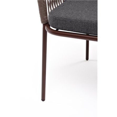 "Лион" стул плетеный из роупа, каркас из стали коричневый (RAL8016) муар, роуп коричневый круглый, ткань бежевая