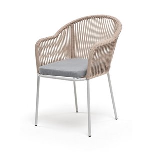 "Лион" стул плетеный из роупа, каркас из стали светло-серый (RAL7035) муар, роуп бежевый круглый, ткань светло-серая