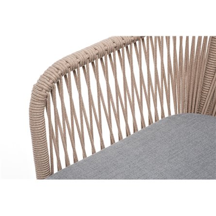 "Лион" стул плетеный из роупа, каркас из стали светло-серый (RAL7035) муар, роуп бежевый круглый, ткань светло-серая