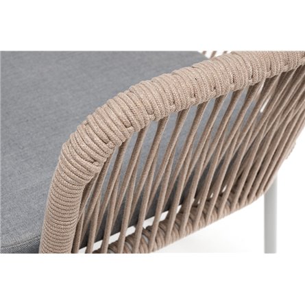 "Лион" стул плетеный из роупа, каркас из стали светло-серый (RAL7035) муар, роуп бежевый круглый, ткань светло-серая