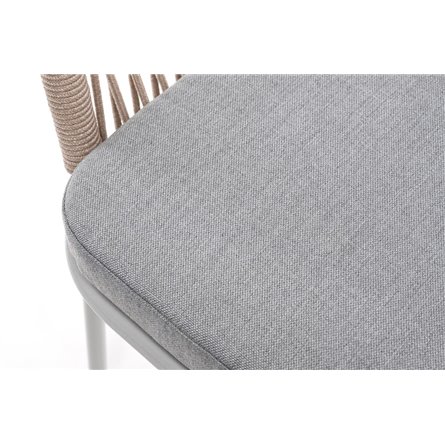 "Лион" стул плетеный из роупа, каркас из стали светло-серый (RAL7035) муар, роуп бежевый круглый, ткань светло-серая