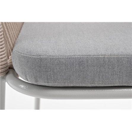 "Лион" стул плетеный из роупа, каркас из стали светло-серый (RAL7035) муар, роуп бежевый круглый, ткань светло-серая