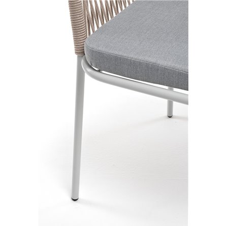 "Лион" стул плетеный из роупа, каркас из стали светло-серый (RAL7035) муар, роуп бежевый круглый, ткань светло-серая