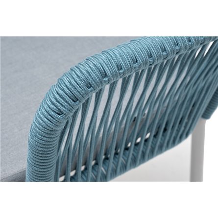 "Лион" стул плетеный из роупа, каркас из стали светло-серый (RAL7035) муар, роуп бирюзовый круглый, ткань светло-серая