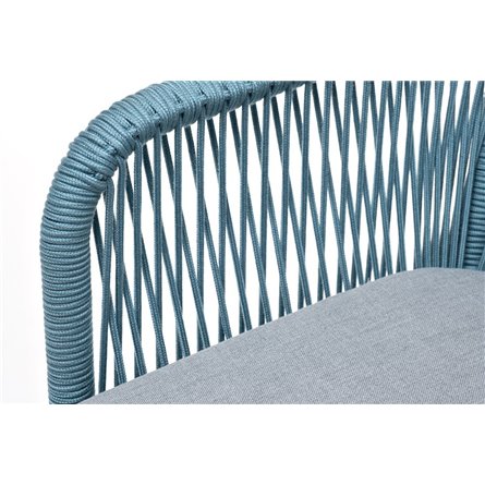 "Лион" стул плетеный из роупа, каркас из стали светло-серый (RAL7035) муар, роуп бирюзовый круглый, ткань светло-серая