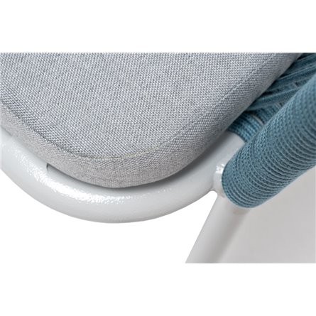 "Лион" стул плетеный из роупа, каркас из стали светло-серый (RAL7035) муар, роуп бирюзовый круглый, ткань светло-серая