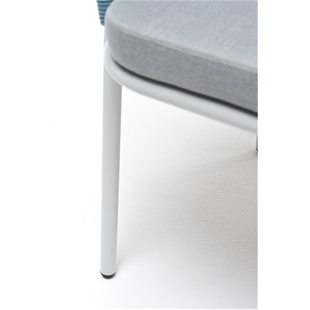 "Лион" стул плетеный из роупа, каркас из стали светло-серый (RAL7035) муар, роуп бирюзовый круглый, ткань светло-серая