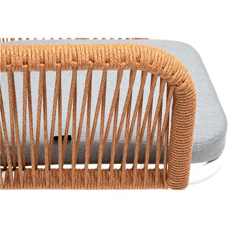 "Лион" стул плетеный из роупа, каркас из стали светло-серый (RAL7035) муар, роуп оранжевый меланж круглый, ткань светло-серая