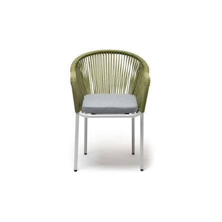 "Лион" стул плетеный из роупа, каркас из стали светло-серый (RAL7035) муар, роуп салатовый меланж круглый, ткань светло-серая