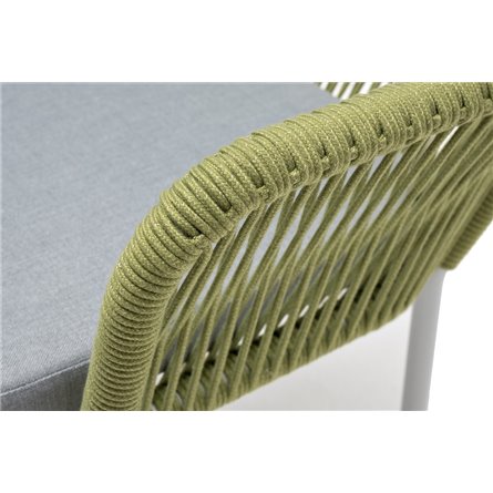 "Лион" стул плетеный из роупа, каркас из стали светло-серый (RAL7035) муар, роуп салатовый меланж круглый, ткань светло-серая