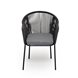 "Лион" стул плетеный из роупа, каркас из стали темно-серый (RAL7024) муар, роуп темно-серый круглый, ткань темно-серая 027