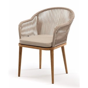 "Лион" стул плетеный из роупа, основание дуб, роуп бежевый круглый, ткань бежевая