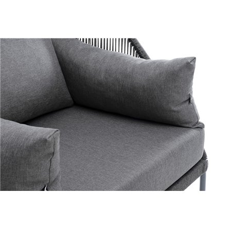 "Мадрид" кресло плетеное из роупа, каркас алюминий темно-серый (RAL7024) муар, роуп темно-серый круглый, ткань темно-серая 027