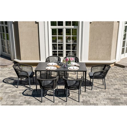 "Малага" обеденная группа на 6 персон со стульями "Марсель", каркас темно-серый, роуп темно-серый