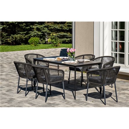 "Малага" обеденная группа на 6 персон со стульями "Марсель", каркас темно-серый, роуп темно-серый