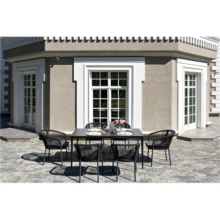 "Малага" обеденная группа на 6 персон со стульями "Марсель", каркас темно-серый, роуп темно-серый