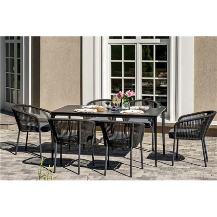 "Малага" обеденная группа на 6 персон со стульями "Марсель", каркас темно-серый, роуп темно-серый