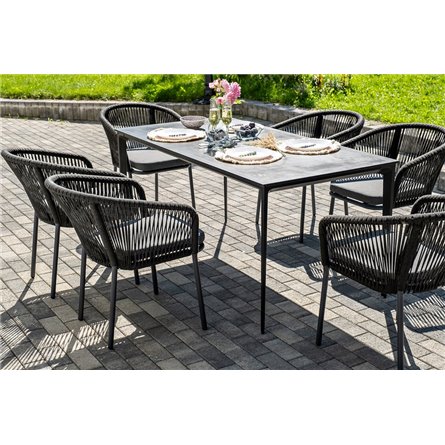 "Малага" обеденная группа на 6 персон со стульями "Марсель", каркас темно-серый, роуп темно-серый