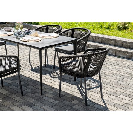 "Малага" обеденная группа на 6 персон со стульями "Марсель", каркас темно-серый, роуп темно-серый