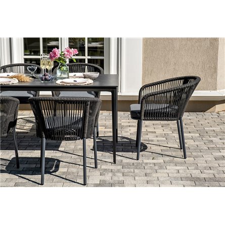 "Малага" обеденная группа на 6 персон со стульями "Марсель", каркас темно-серый, роуп темно-серый