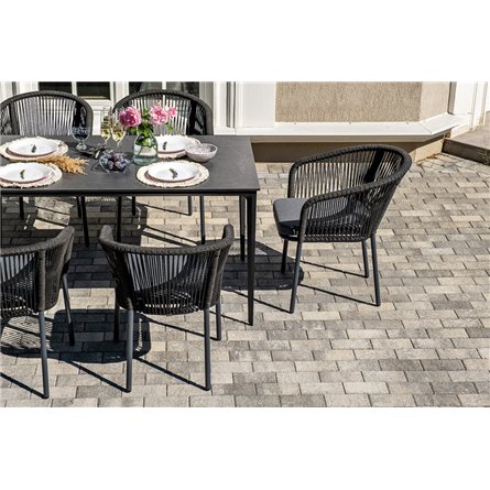 "Малага" обеденная группа на 6 персон со стульями "Марсель", каркас темно-серый, роуп темно-серый