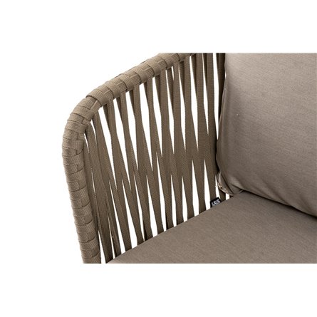 "Мальорка" диван 3-местный плетеный из роупа, основание дуб, роуп серо-коричневый 23мм, ткань бежевая 052