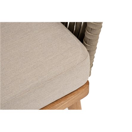 "Мальорка" диван 3-местный плетеный из роупа, основание дуб, роуп серо-коричневый 23мм, ткань бежевая 052