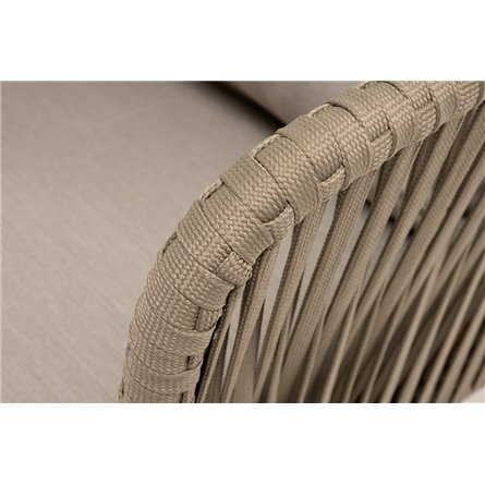 "Мальорка" кресло плетеное из роупа, основание дуб, роуп серо-коричневый 23мм, ткань бежевая 052