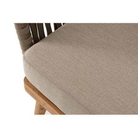 "Мальорка" кресло плетеное из роупа, основание дуб, роуп серо-коричневый 23мм, ткань бежевая 052