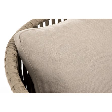 "Мальорка" кресло плетеное из роупа, основание дуб, роуп серо-коричневый 23мм, ткань бежевая 052