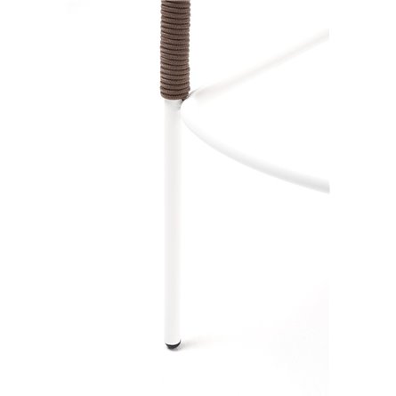 "Марсель" стул барный плетеный из роупа, каркас из стали белый муар, роуп коричневый круглый, ткань бежевая 052