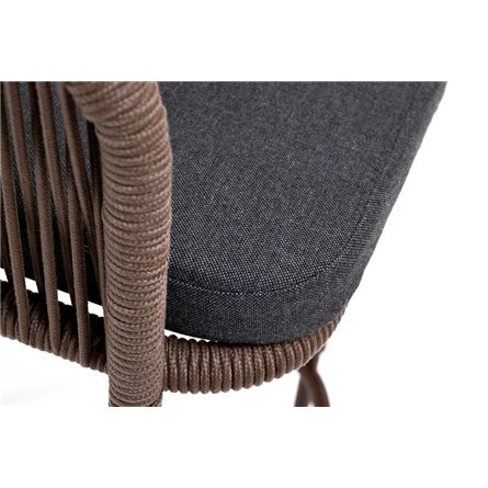 "Марсель" стул барный плетеный из роупа, каркас из стали коричневый (RAL8016) муар, роуп коричневый круглый, ткань темно-серая 0