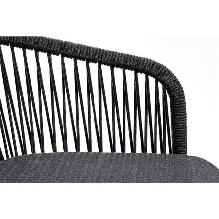 "Марсель" стул барный плетеный из роупа, каркас из стали серый (RAL7022) муар, роуп темно-серый круглый, ткань темно-серая 027